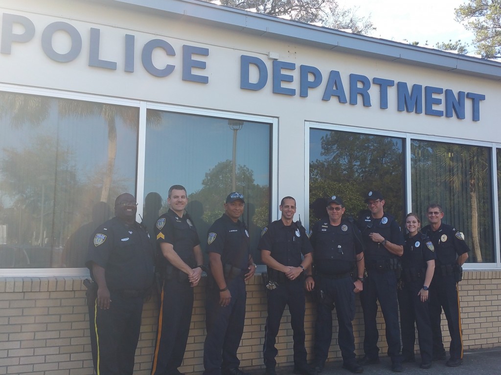 Ofc. Christopher Wilson - center - with some of the other Santa Fe College Police Department members. This includes the newest officer, Sarah Smith, far right who is in field training, and graduated from the SF Kirkpatrick Institute of Public Safety and previously from SF as a dual enrolled student.