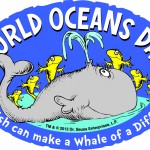World Oceans Day logo, whale with fish
