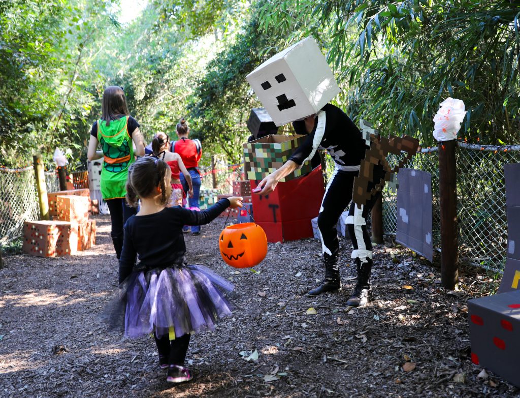 Families make their way through the Santa Fe College Teaching Zoo during the annual Boo at the Zoo event on Tuesday Oct. 31, 2017 in Gainesville, FL. Zoo faculty, staff and students dress in costumes and pass out candy to trick-or-treaters.  (photo by Matt Stamey/Santa Fe College)
