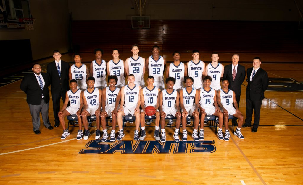 Team photo of the 2019 - 2020 Santa Fe College men's basketball team.