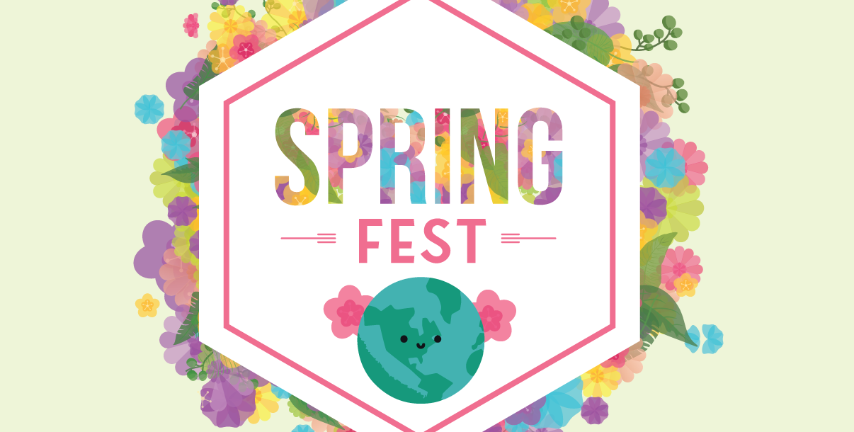 flowers and the world with words "Spring Fest"