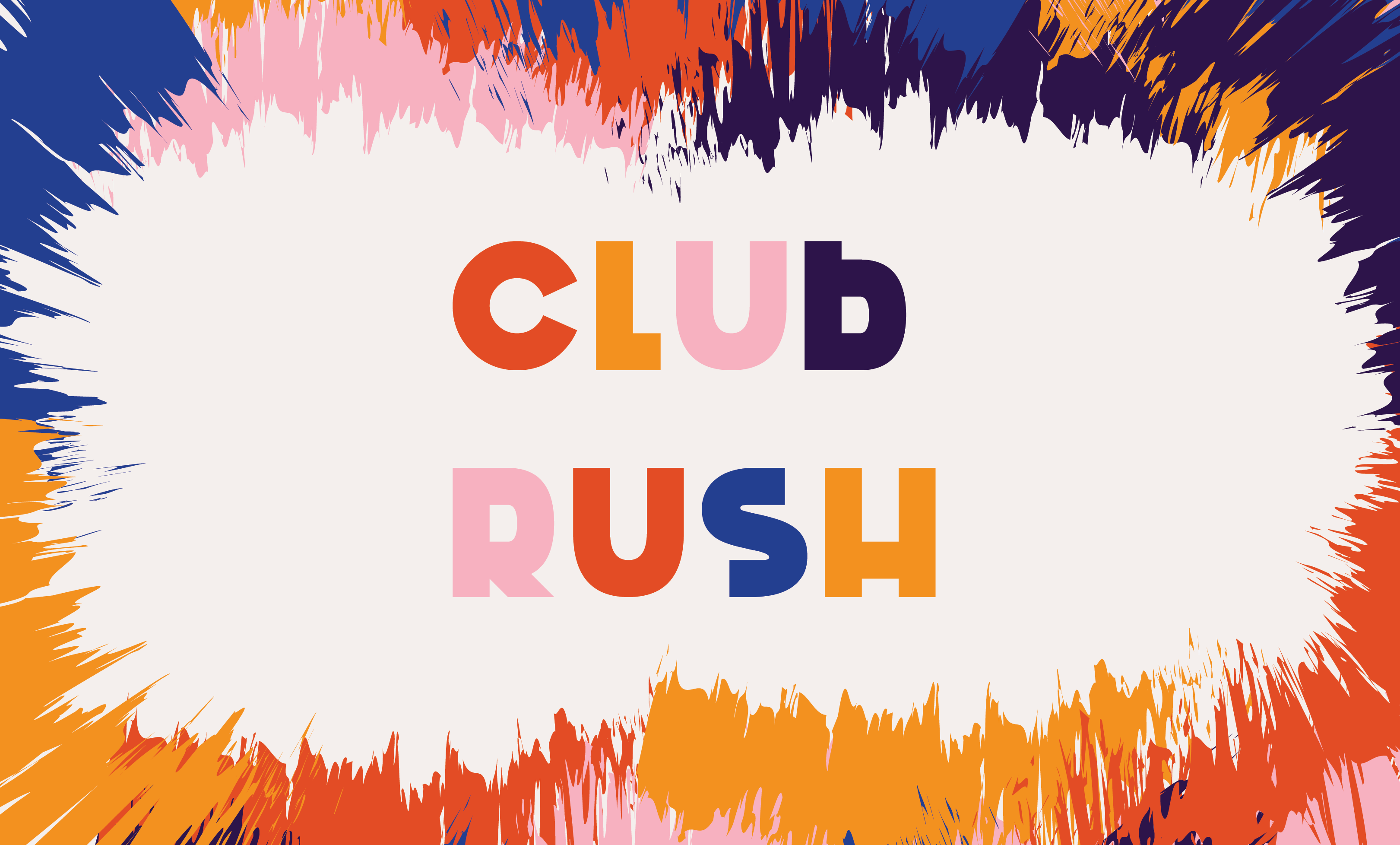 Club Rush graphic with fun colors around the boarder