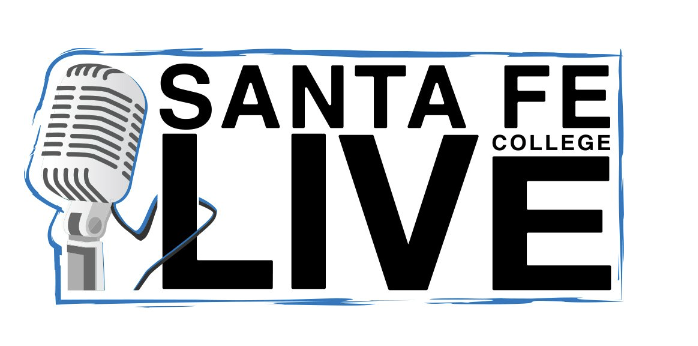 Santa Fe Live logo - featuring the words Santa Fe Live with a picture of a microphone to the left of the words.