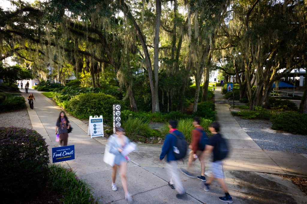 Students walking on sidewalks