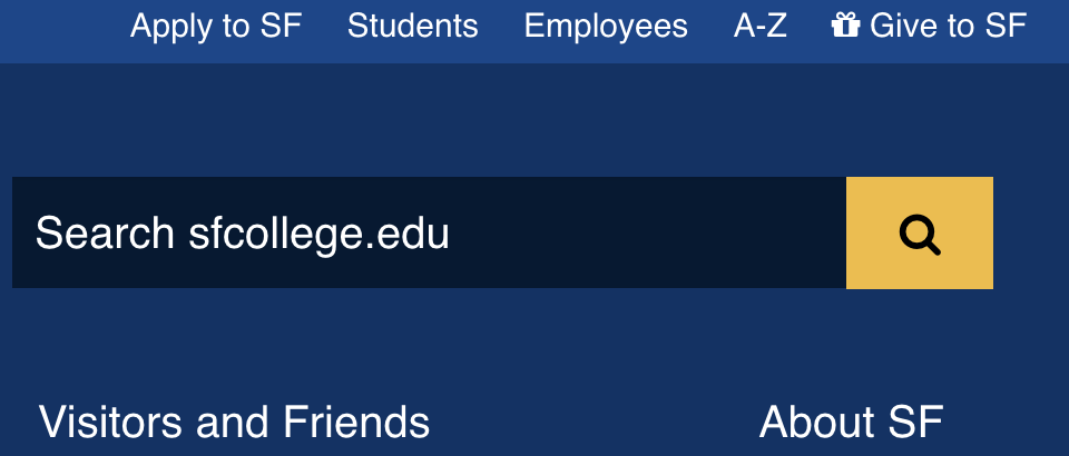 A screenshot of the upper right corner of the Santa Fe College website home page.