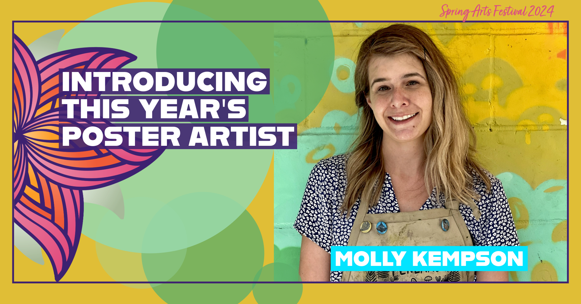 A graphic with the text "Introducing This Year's Poster Artist" to the right of Molly Kempson