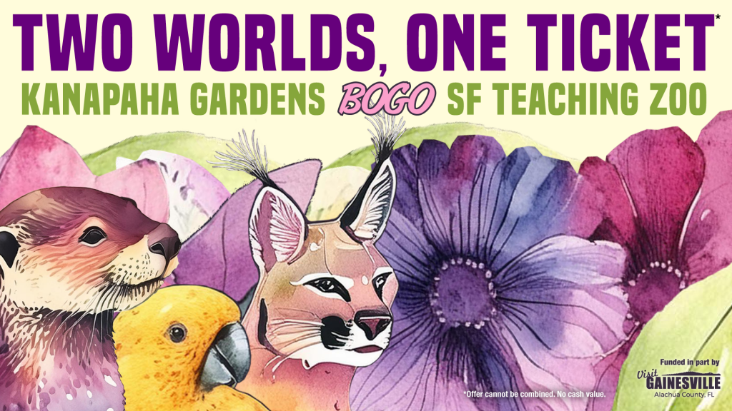 A poster with animals and flowers.