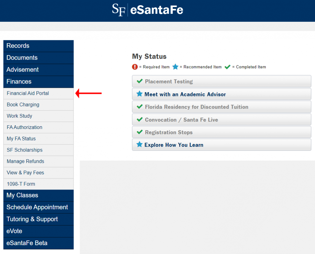 A screenshot of the eSantaFe homepage.